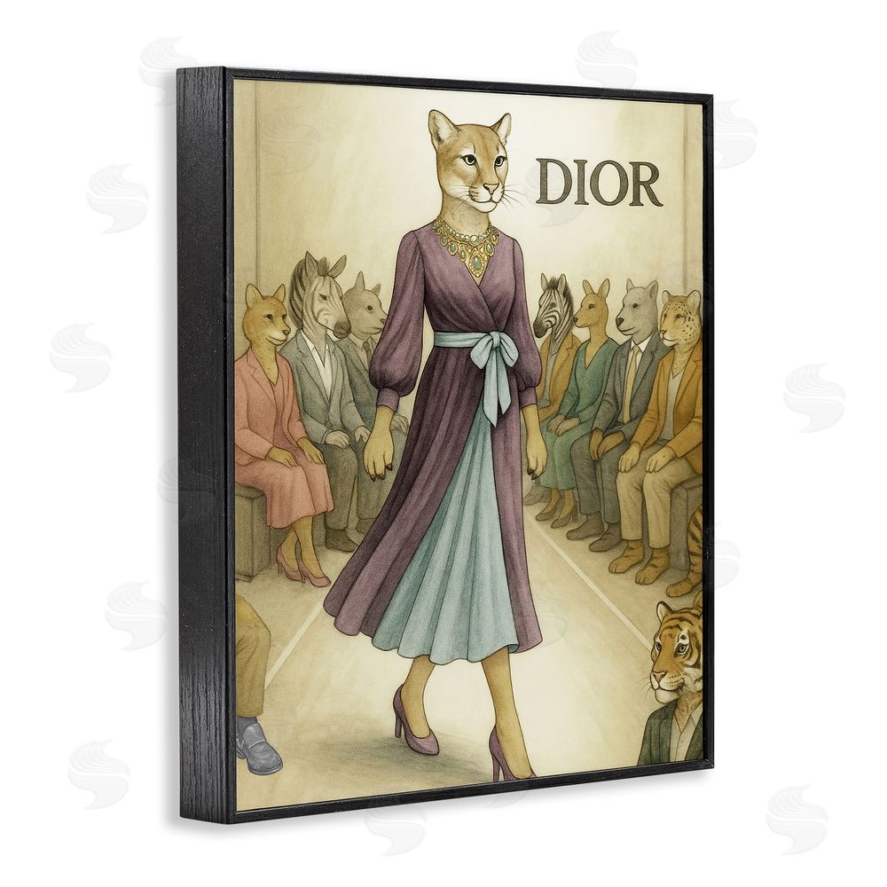 Grotto Studios Fashion Runway Cougar Black Framed Giclee Wall Art Print