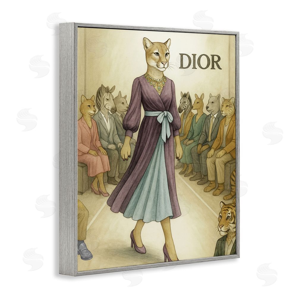 Grotto Studios Fashion Runway Cougar Gray Framed Giclee Wall Art Print