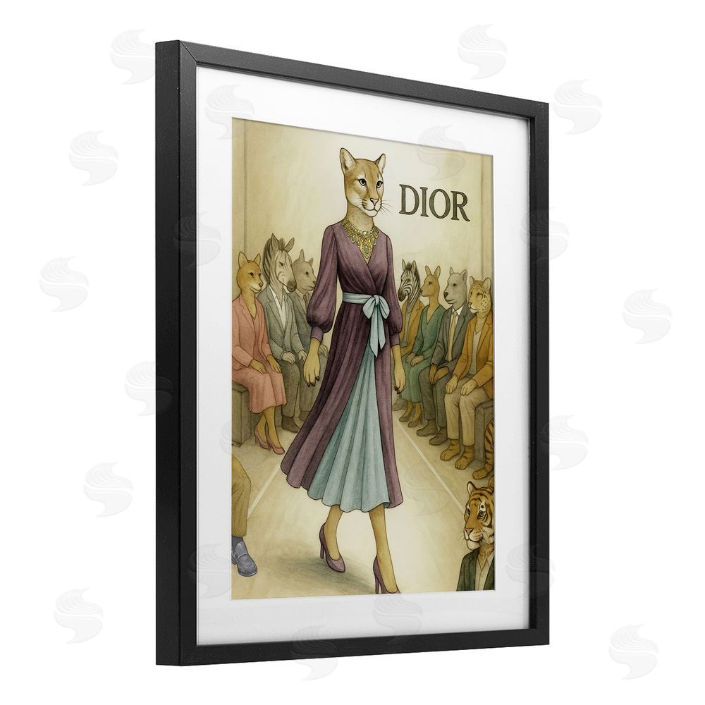Grotto Studios Fashion Runway Cougar Black Framed Print Under Glass Wall Art