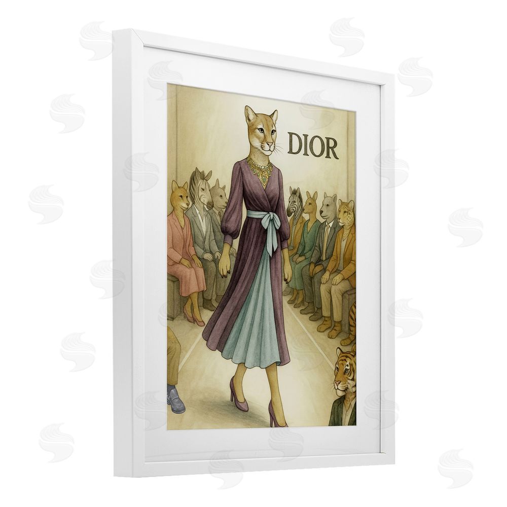 Grotto Studios Fashion Runway Cougar White Framed Print Under Glass Wall Art