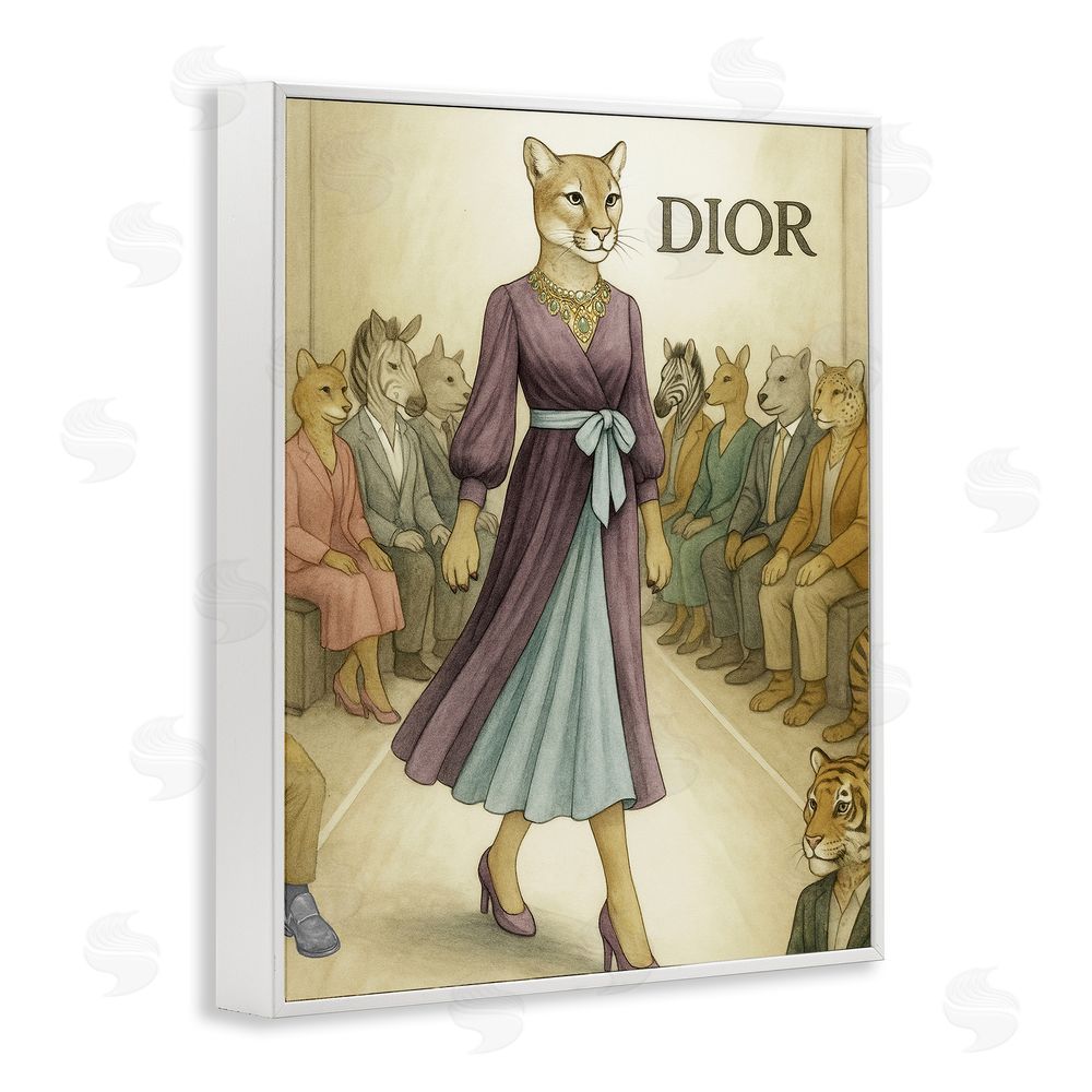 Grotto Studios Fashion Runway Cougar White Framed Giclee Wall Art Print