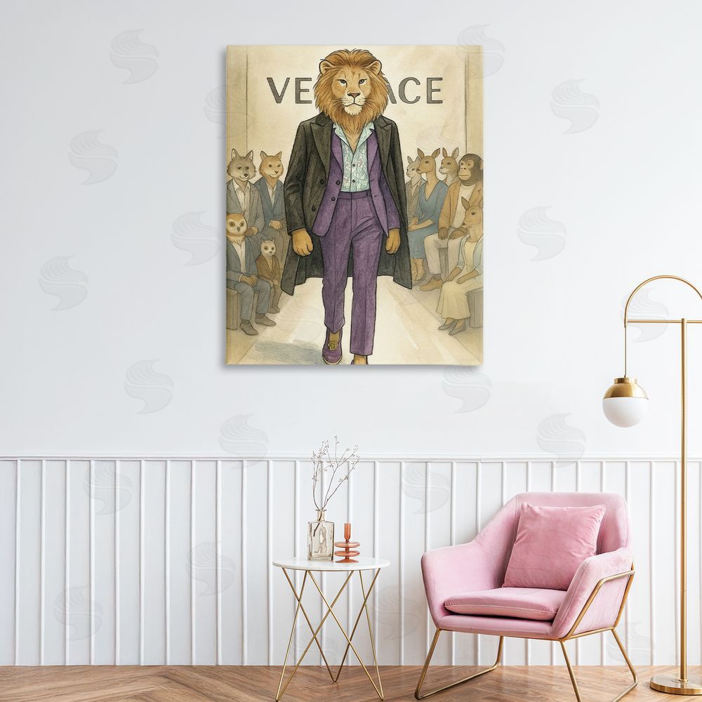 Grotto Studios Fashion Runway Lion Stretched Canvas Wall Art in Room