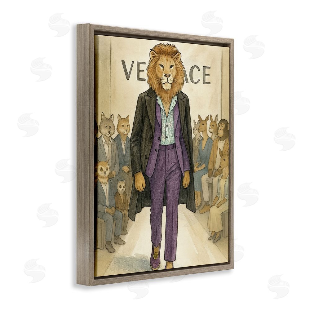 Grotto Studios Fashion Runway Lion Brown Floating Frame Canvas Wall Art Print