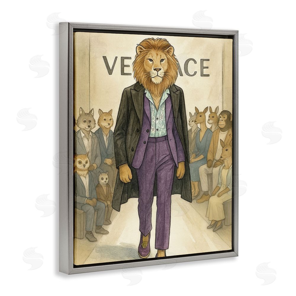 Grotto Studios Fashion Runway Lion Gray Floating Frame Canvas Wall Art Print