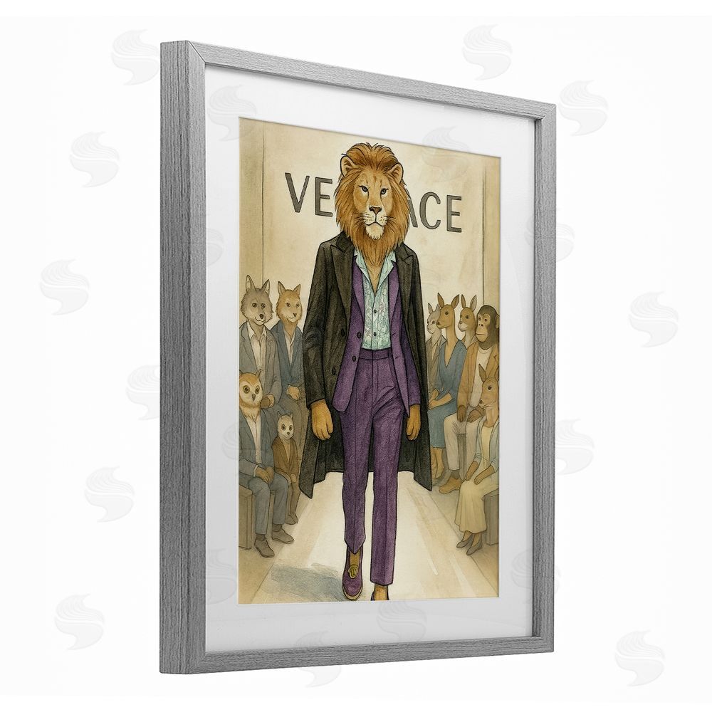 Grotto Studios Fashion Runway Lion Gray Framed Print Under Glass Wall Art