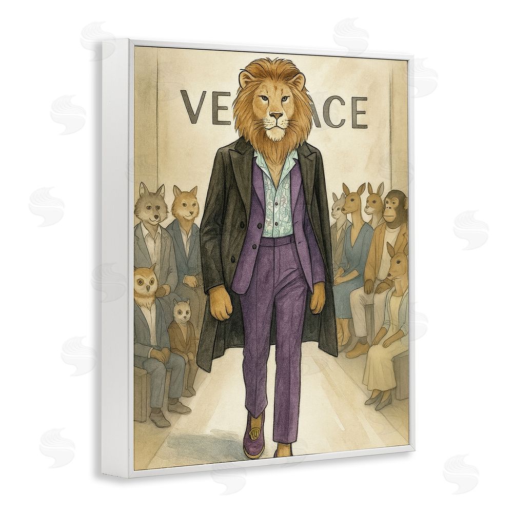 Grotto Studios Fashion Runway Lion White Framed Giclee Wall Art Print