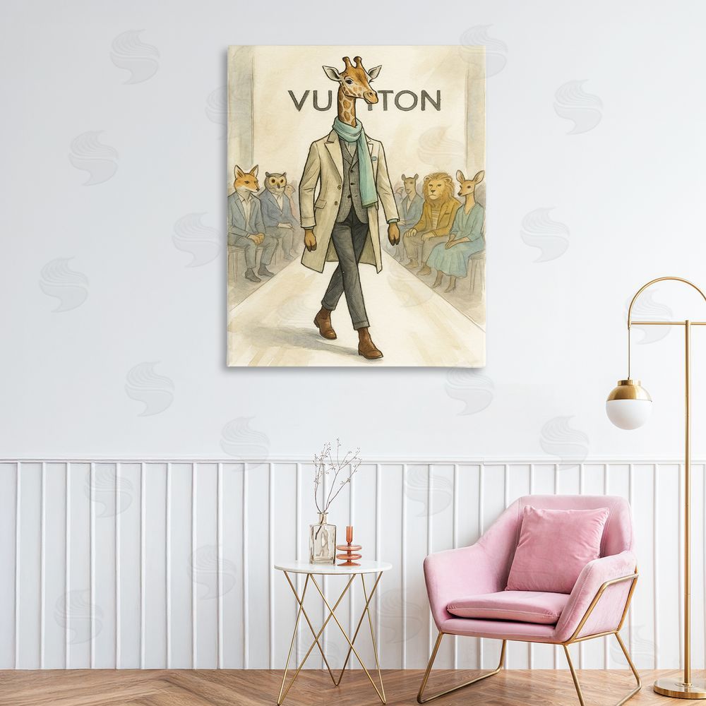 Grotto Studios Fashion Runway Giraffe Stretched Canvas Wall Art in Room