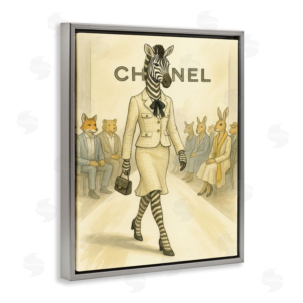 Grotto Studios Fashion Runway Zebra Gray Floating Frame Canvas Wall Art Print