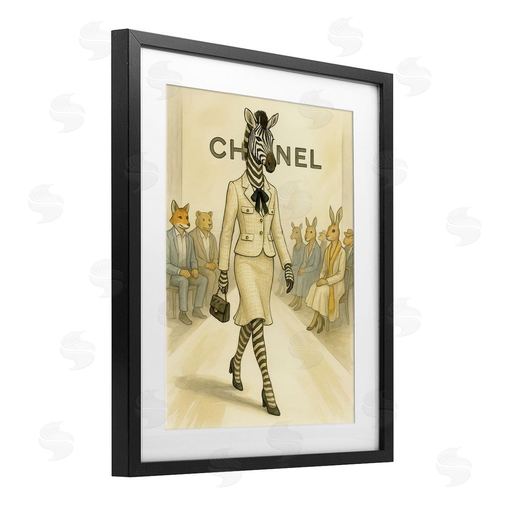 Grotto Studios Fashion Runway Zebra Black Framed Print Under Glass Wall Art