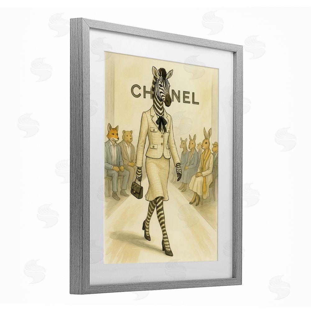 Grotto Studios Fashion Runway Zebra Gray Framed Print Under Glass Wall Art