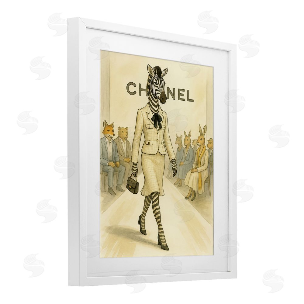 Grotto Studios Fashion Runway Zebra White Framed Print Under Glass Wall Art