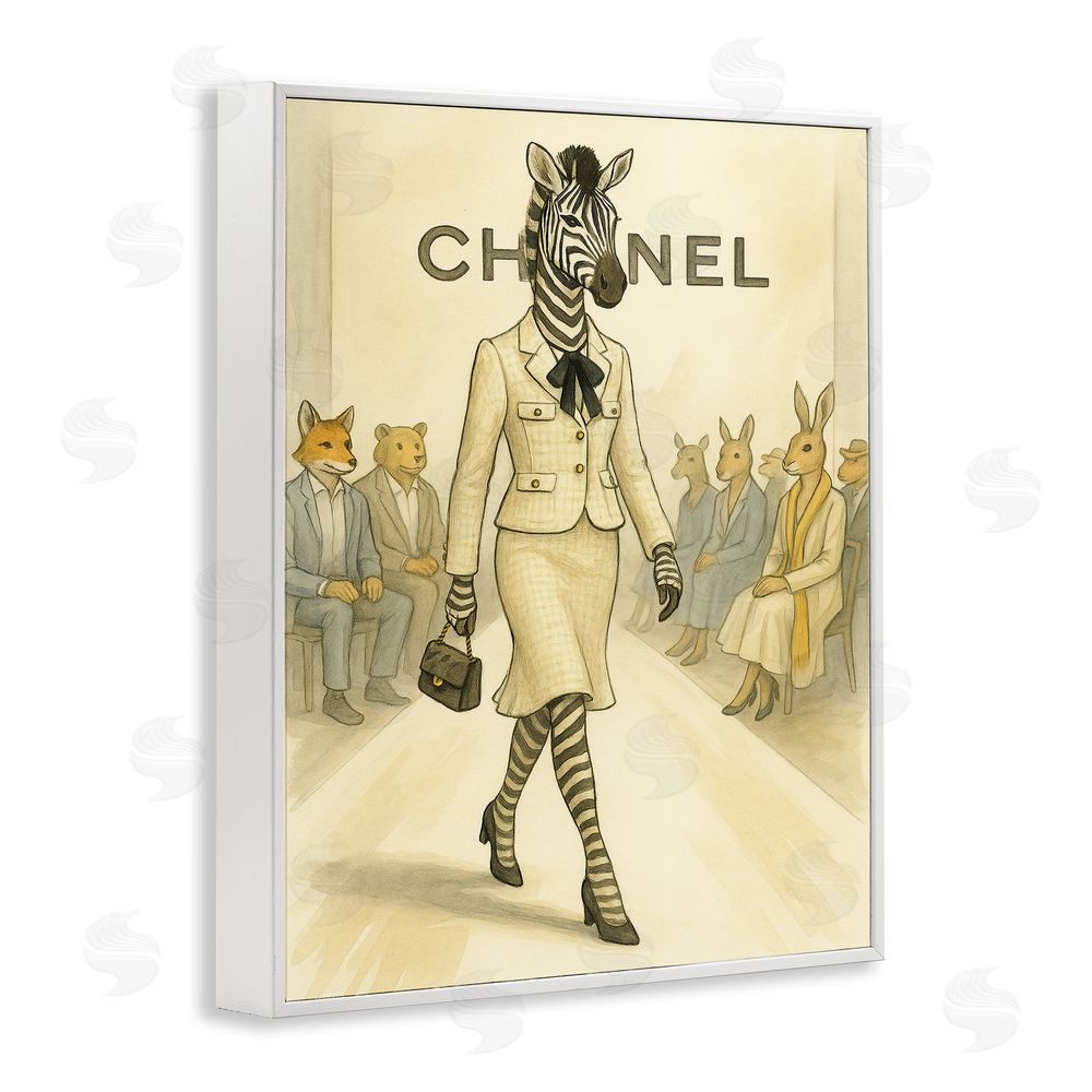 Grotto Studios Fashion Runway Zebra White Framed Giclee Wall Art Print