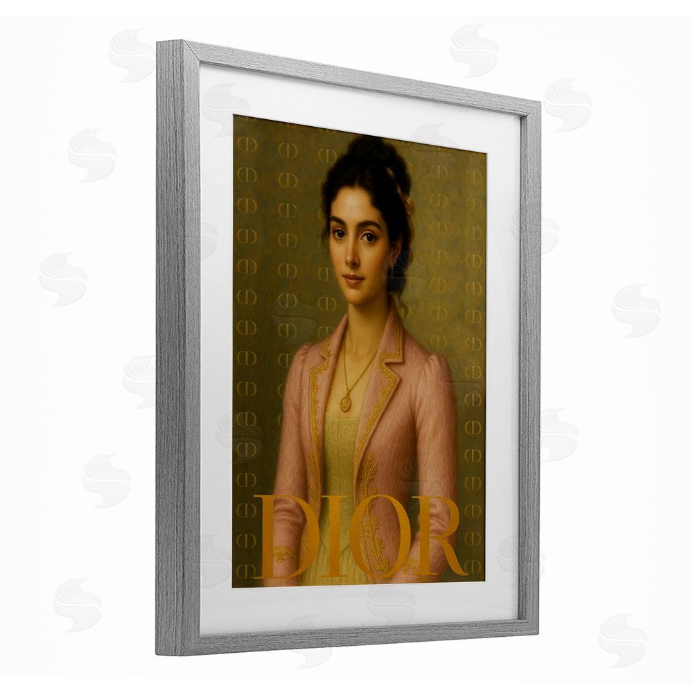 Grotto Studios Iconic Gentlewoman Fashion Gray Framed Print Under Glass Wall Art