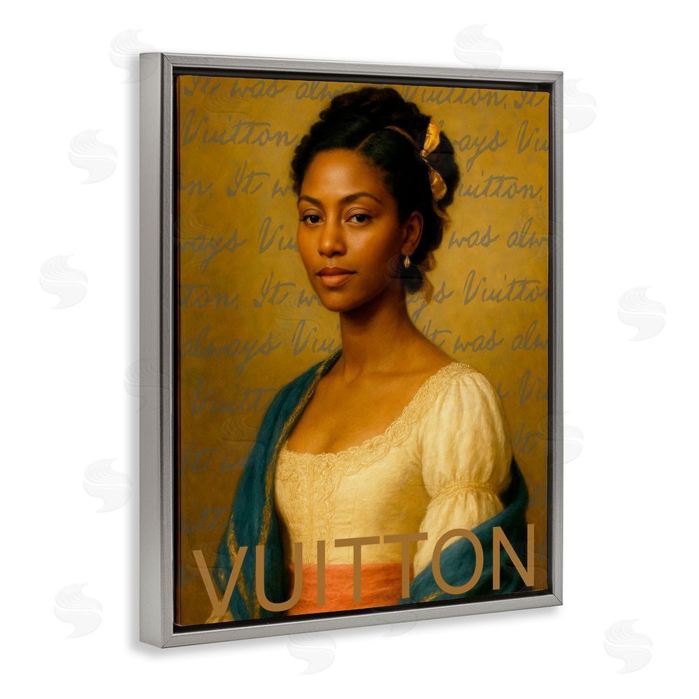 Grotto Studios Vintage Fashion Lady Gray Floating Frame Canvas Wall Art Print