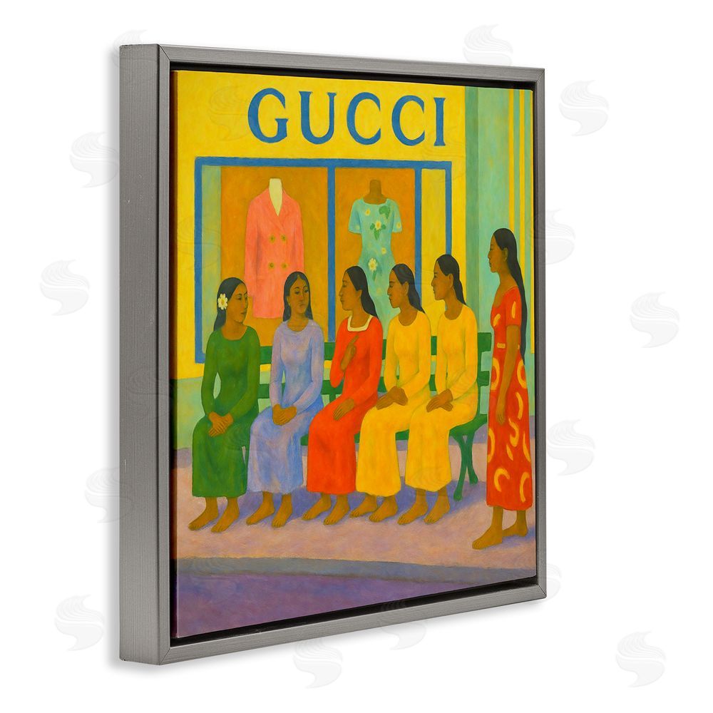 Grotto Studios Gaugin Style Glam Gray Floating Frame Canvas Wall Art Print