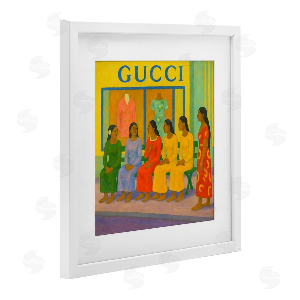 Grotto Studios Gaugin Style Glam White Framed Print Under Glass Wall Art