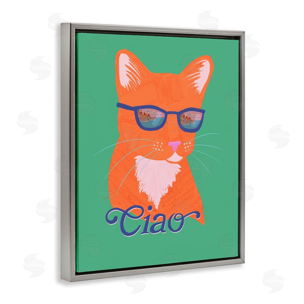 Steffanie Pisula Ciao Cool Cat Summer Vibes Gray Floating Frame Canvas Wall Art Print