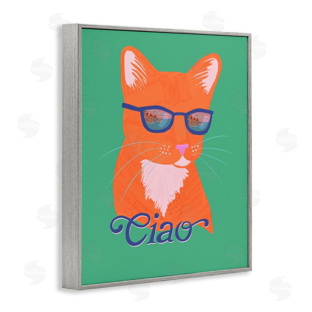 Steffanie Pisula Ciao Cool Cat Summer Vibes Gray Framed Giclee Wall Art Print