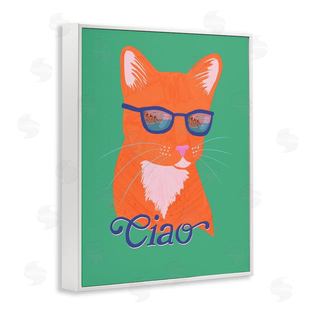 Steffanie Pisula Ciao Cool Cat Summer Vibes White Framed Giclee Wall Art Print