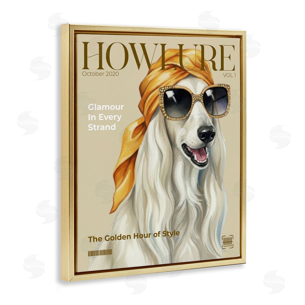 A Barefoot Stylist Howlure Dog Fashion Magazine Gold Floating Frame Canvas Wall Art Print