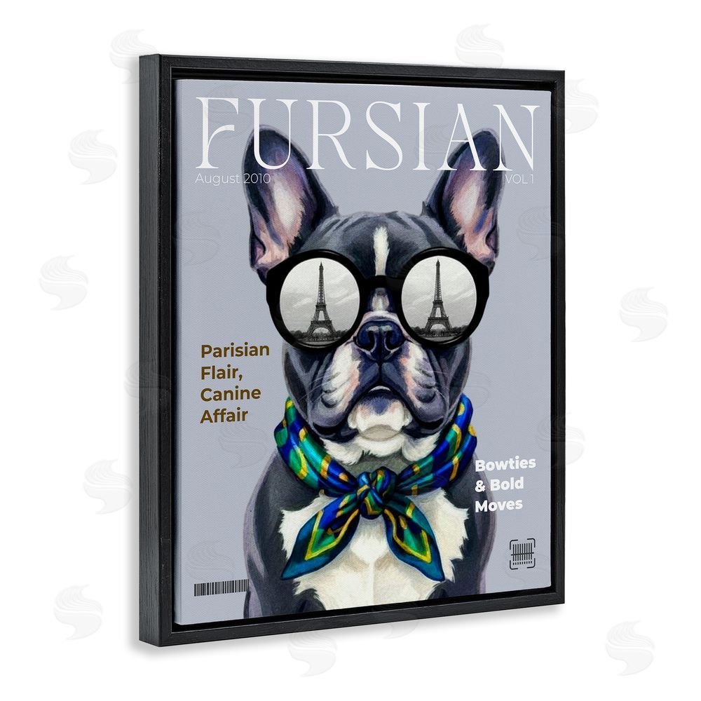 A Barefoot Stylist Fursian Dog Fashion Magazine Black Floating Frame Canvas Wall Art Print
