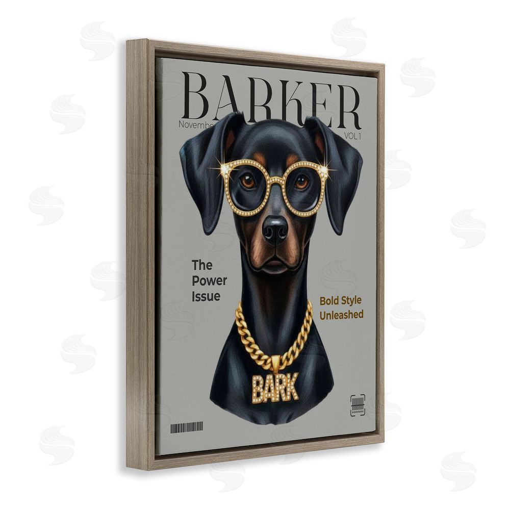A Barefoot Stylist Barker Dog Fashion Magazine Brown Floating Frame Canvas Wall Art Print