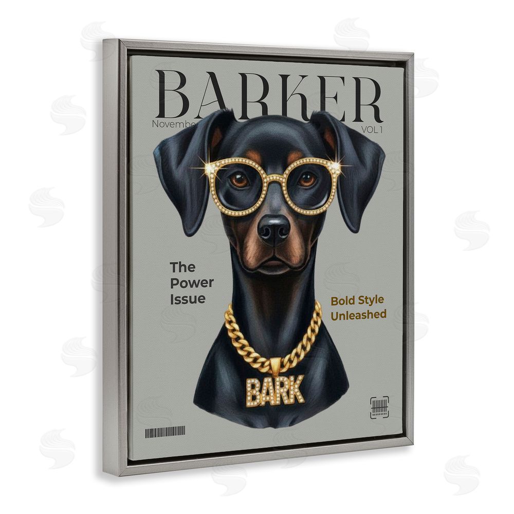 A Barefoot Stylist Barker Dog Fashion Magazine Gray Floating Frame Canvas Wall Art Print