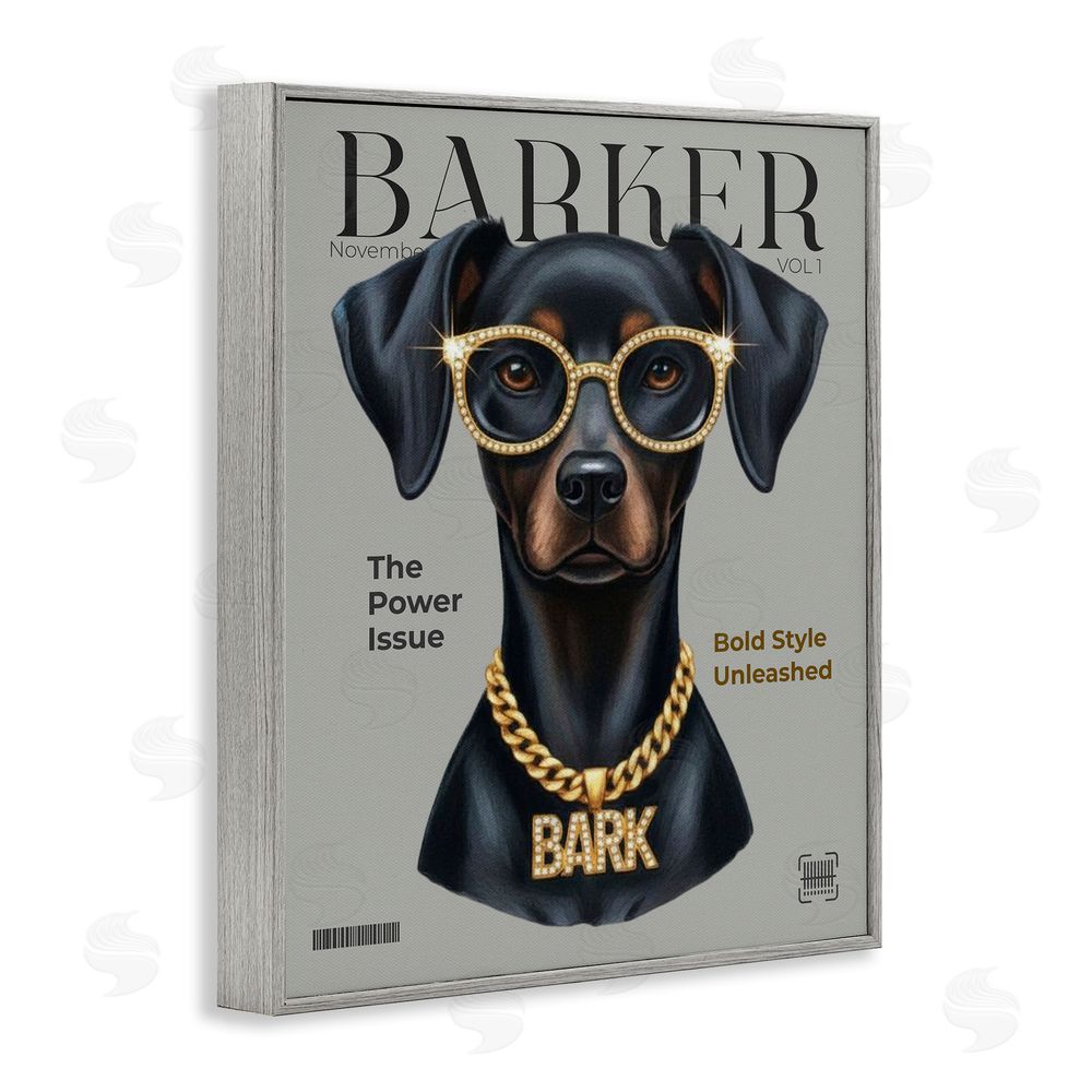 A Barefoot Stylist Barker Dog Fashion Magazine Gray Framed Giclee Wall Art Print