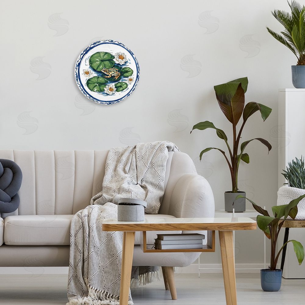 Yen Frog On Lily Pad Wooden Wall Plaque Art Print in Room