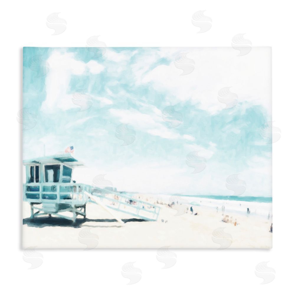 Kim Curinga Blue Beach Station Stretched Canvas Wall Art Print