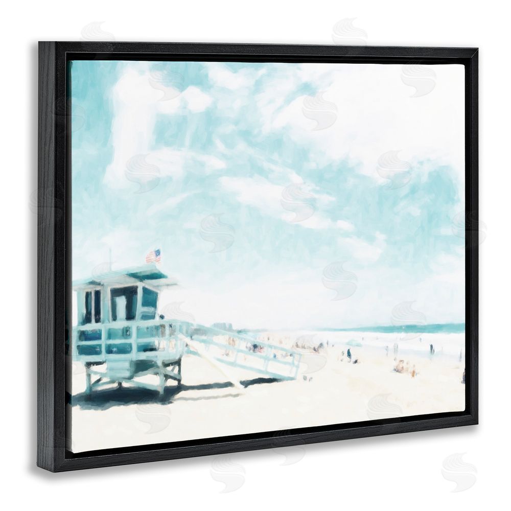 Kim Curinga Blue Beach Station Black Floating Frame Canvas Wall Art Print
