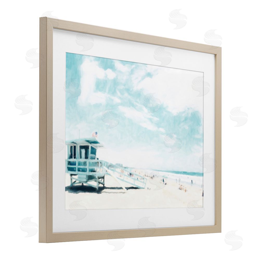 Kim Curinga Blue Beach Station Brown Framed Print Under Glass Wall Art