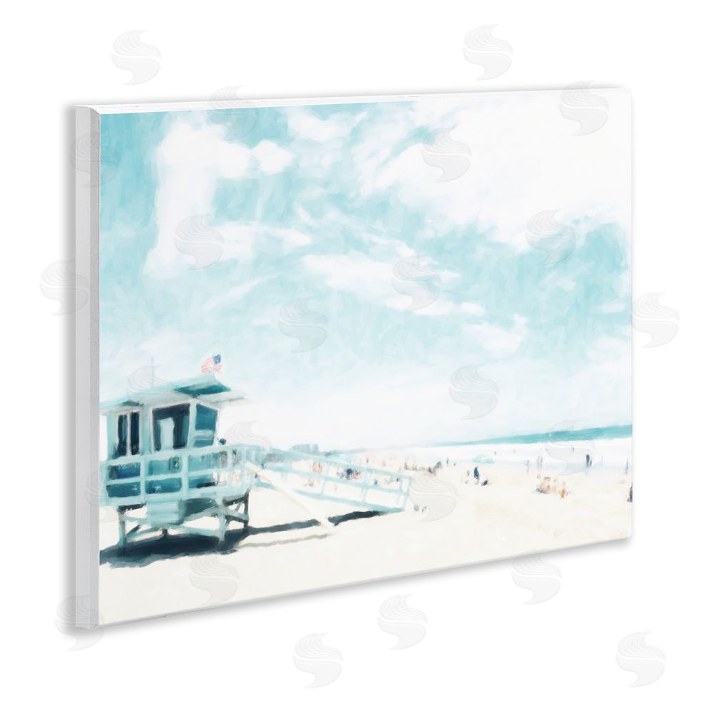 Kim Curinga Blue Beach Station Wooden Wall Plaque Art Print