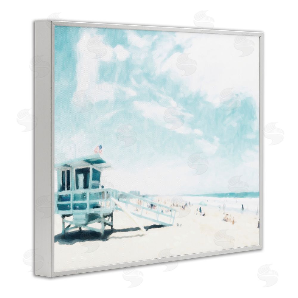 Kim Curinga Blue Beach Station White Framed Giclee Wall Art Print