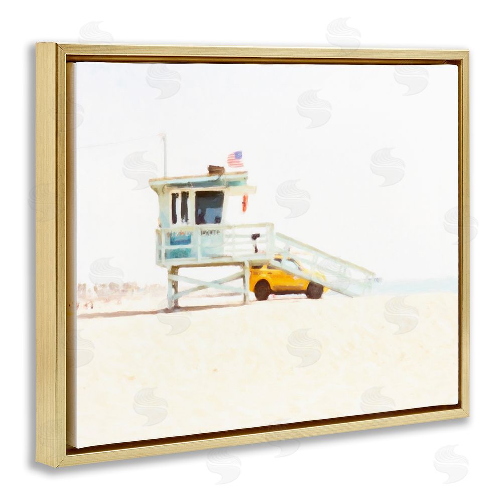 Kim Curinga Soft Light Lifeguard Station Gold Floating Frame Canvas Wall Art Print