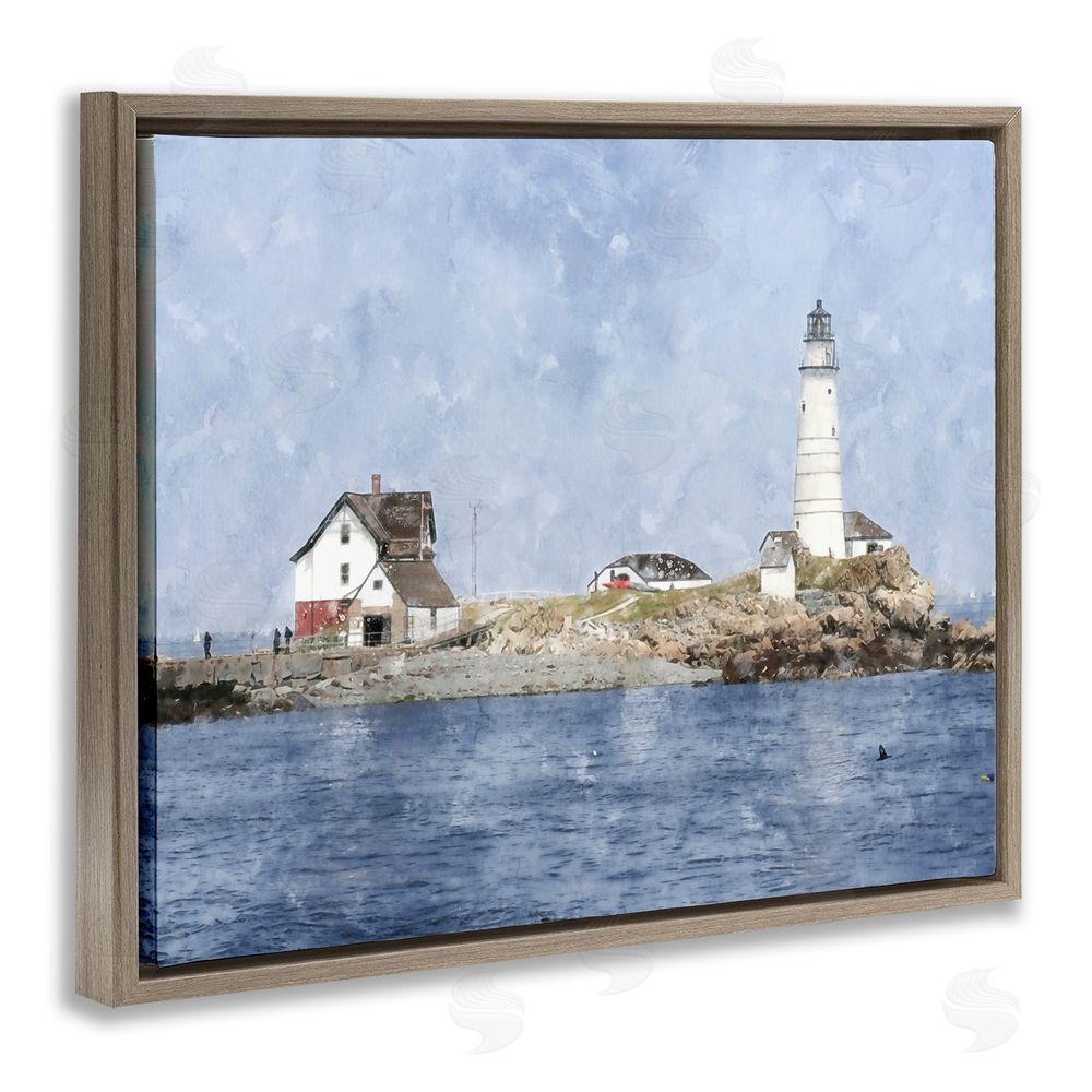 Kim Curinga Picturesque Lighthouse Island Brown Floating Frame Canvas Wall Art Print