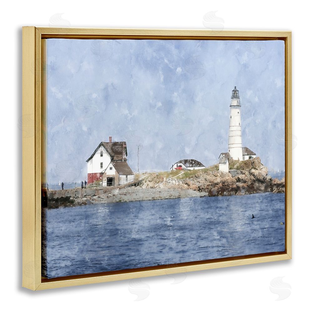 Kim Curinga Picturesque Lighthouse Island Gold Floating Frame Canvas Wall Art Print
