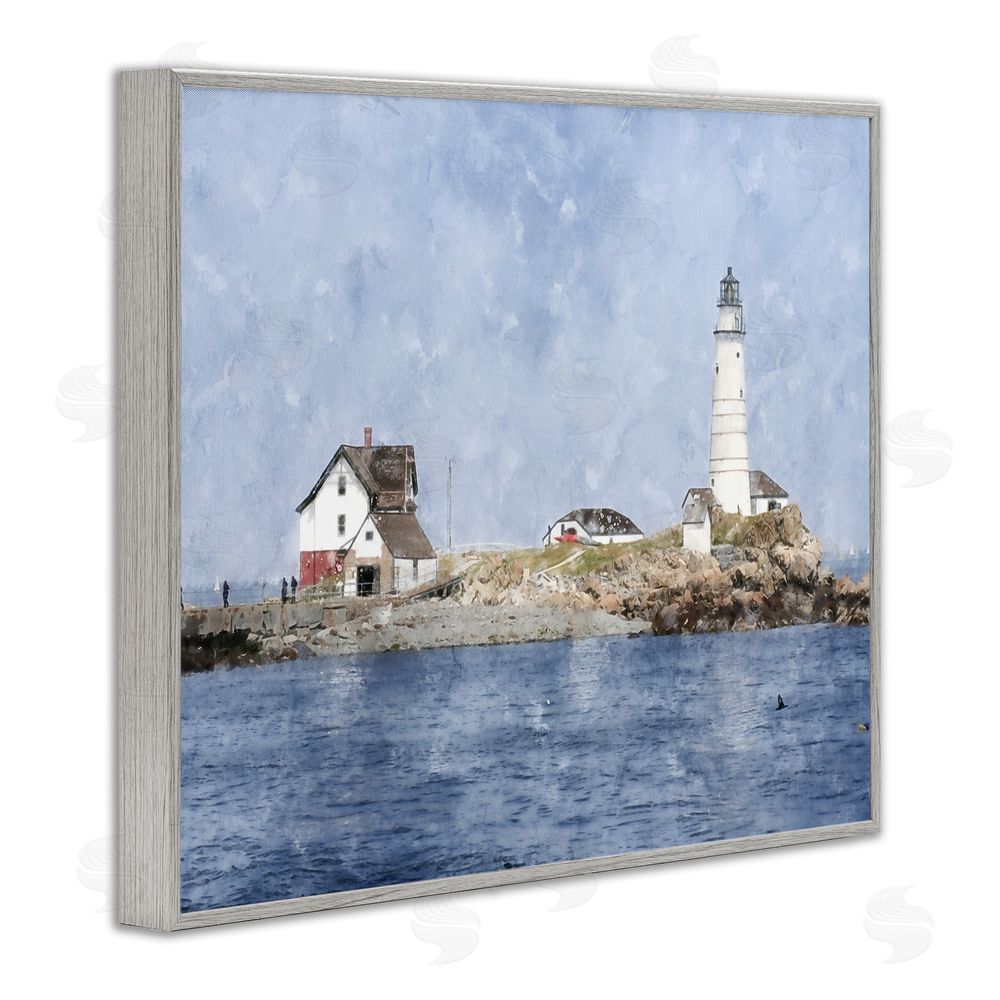 Kim Curinga Picturesque Lighthouse Island Gray Framed Giclee Wall Art Print