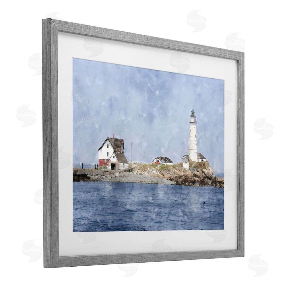 Kim Curinga Picturesque Lighthouse Island Gray Framed Print Under Glass Wall Art