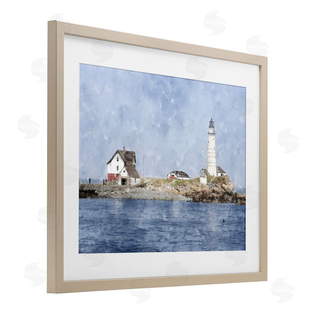 Kim Curinga Picturesque Lighthouse Island Brown Framed Print Under Glass Wall Art