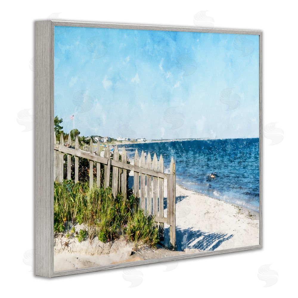 Kim Curinga Beach Pickets View Gray Framed Giclee Wall Art Print