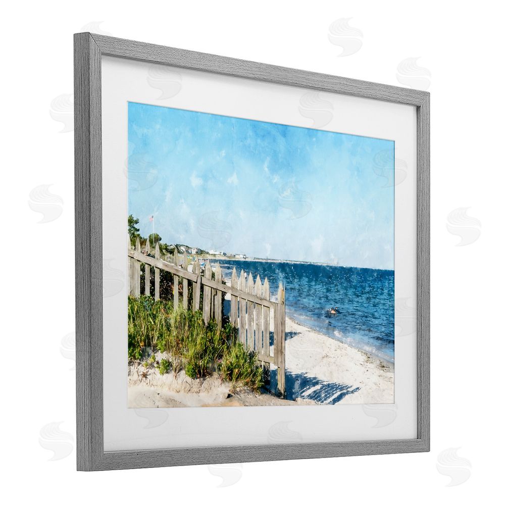 Kim Curinga Beach Pickets View Gray Framed Print Under Glass Wall Art