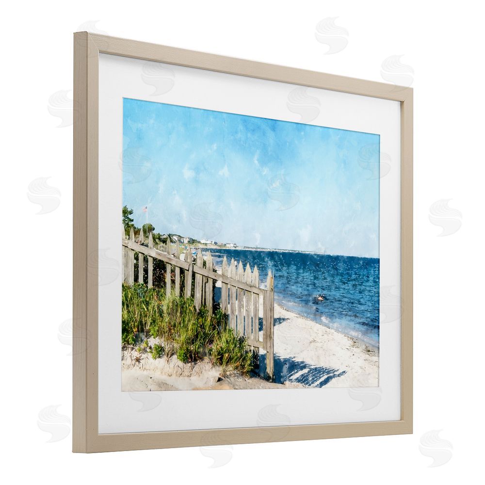 Kim Curinga Beach Pickets View Brown Framed Print Under Glass Wall Art