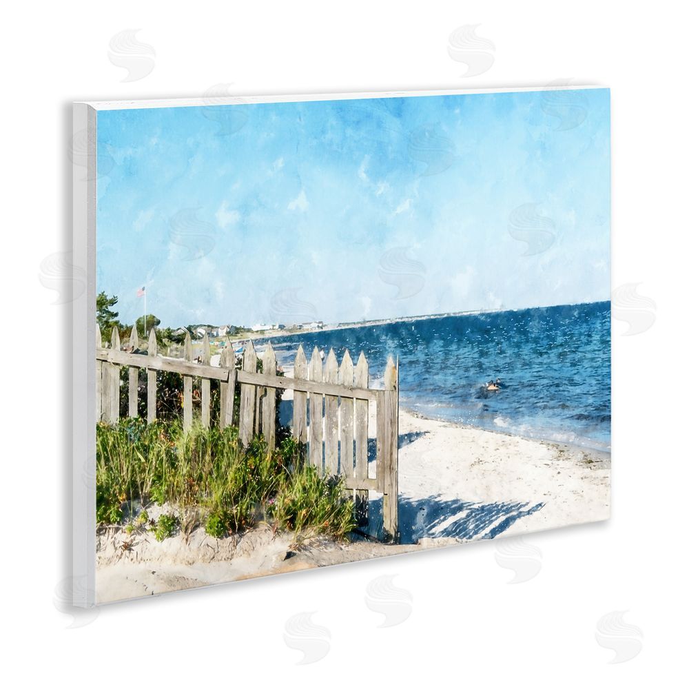 Kim Curinga Beach Pickets View Wooden Wall Plaque Art Print
