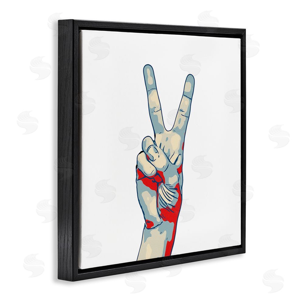 Kim Curinga Pop Style Peace Gesture Black Floating Frame Canvas Wall Art Print