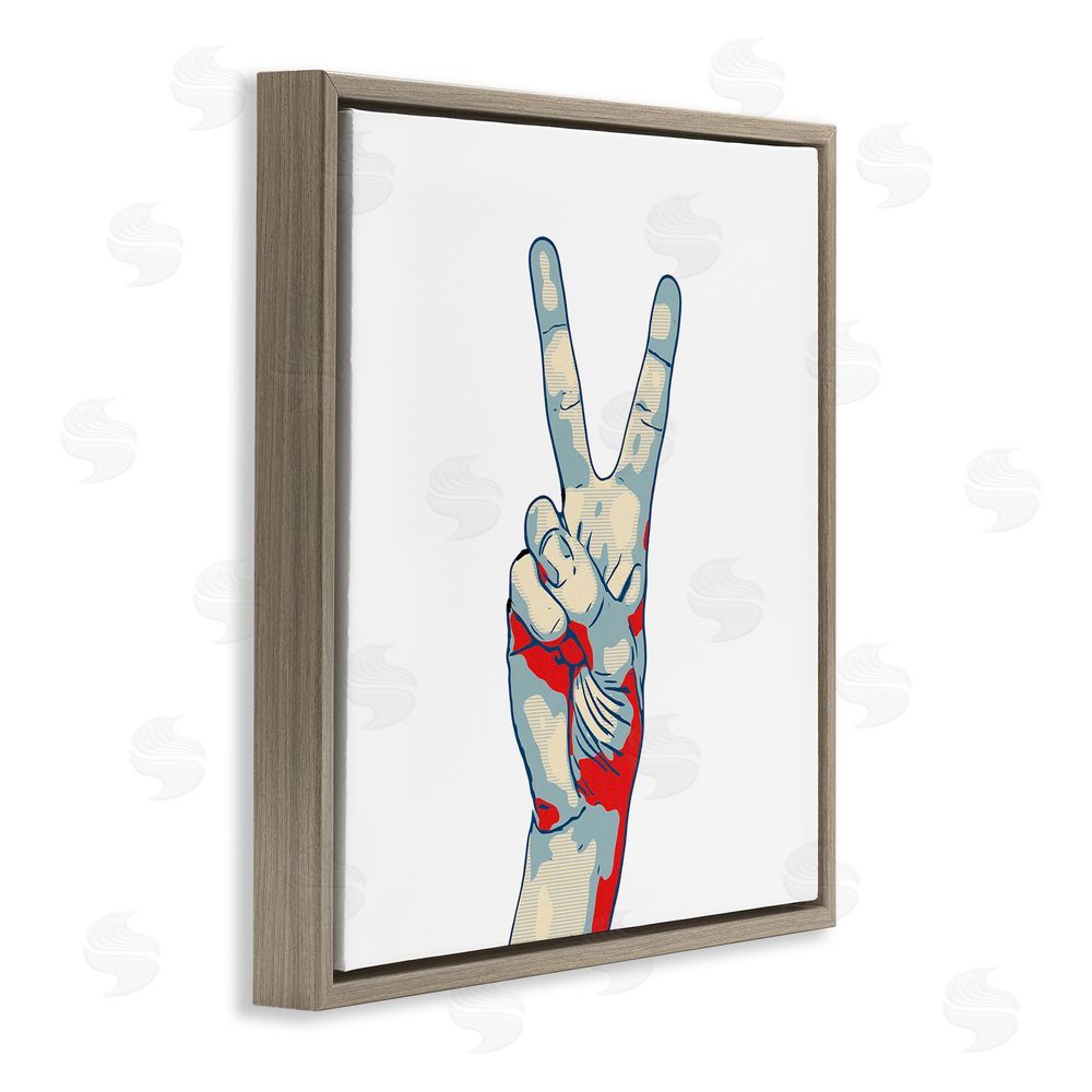 Kim Curinga Pop Style Peace Gesture Brown Floating Frame Canvas Wall Art Print