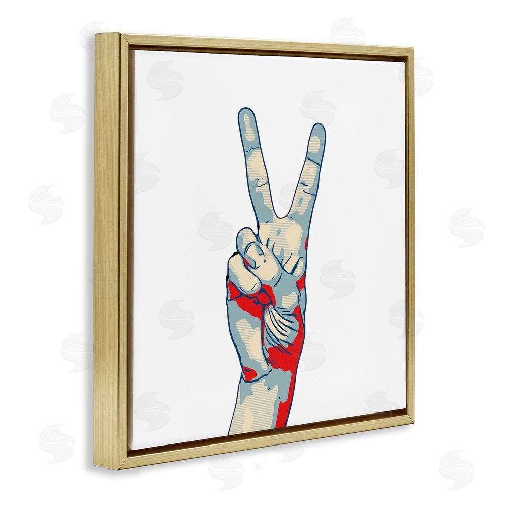Kim Curinga Pop Style Peace Gesture Gold Floating Frame Canvas Wall Art Print