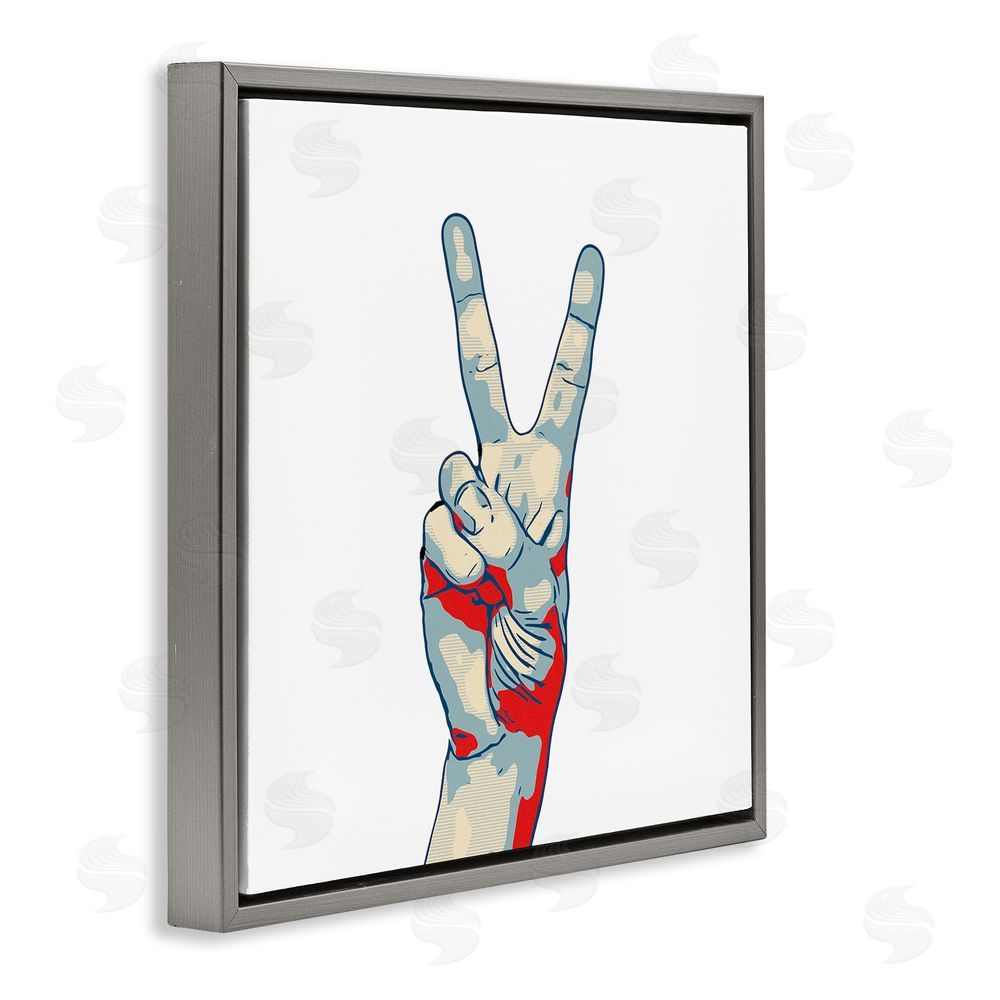 Kim Curinga Pop Style Peace Gesture Gray Floating Frame Canvas Wall Art Print