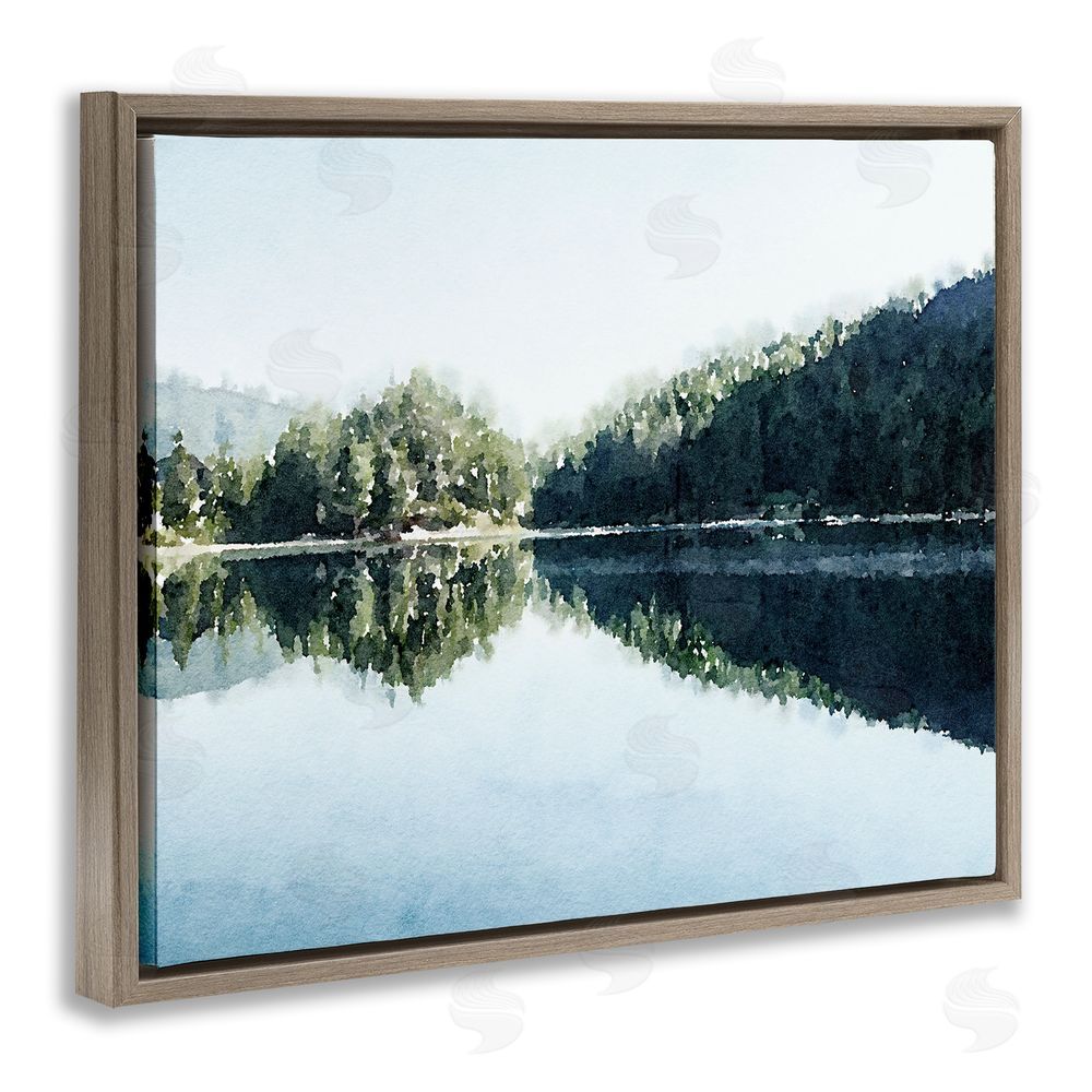 Kim Curinga Blue Lake Reflections Brown Floating Frame Canvas Wall Art Print