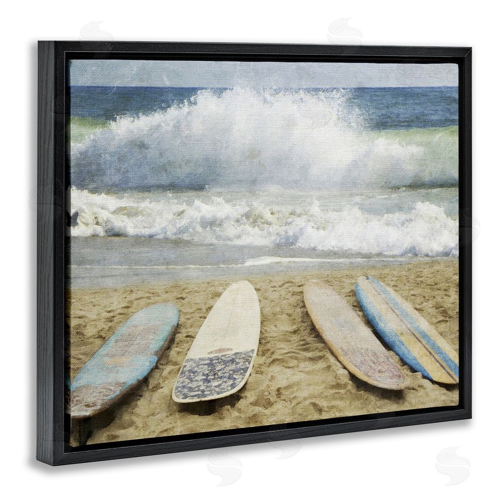 Grotto Studios Surfboards At The Ready Black Floating Frame Canvas Wall Art Print